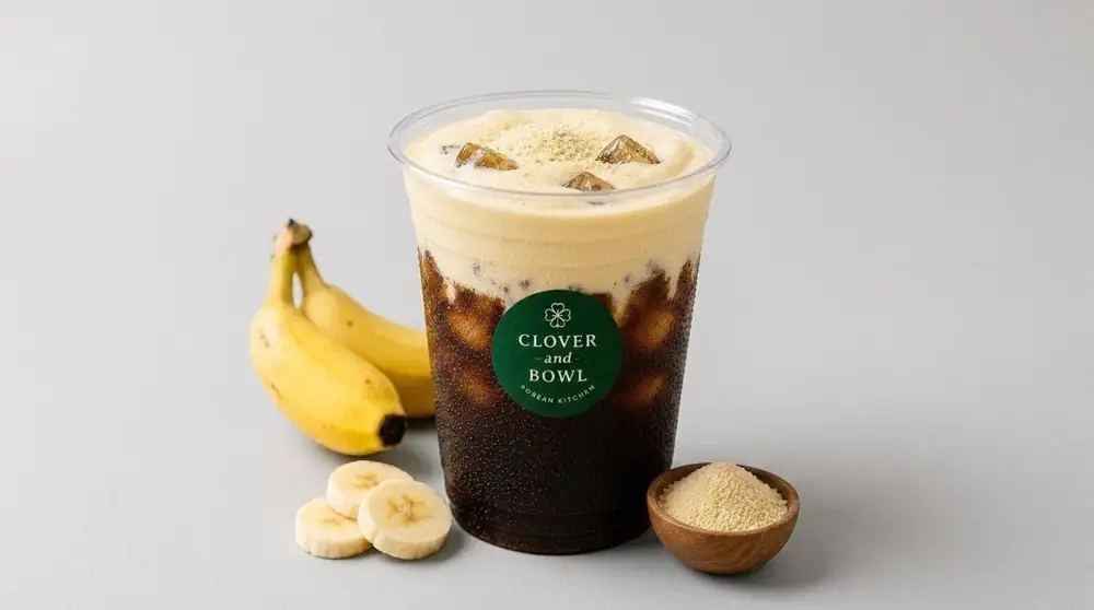 A Clover and Bowl cold brew with banana cold foam